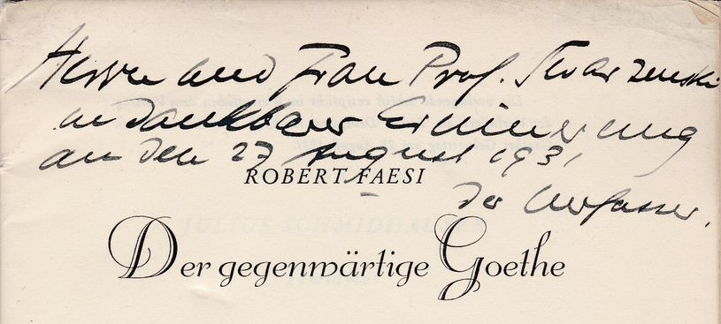 Handschriftliche Widmung auf dem Titelblatt, © Klassik Stiftung Weimar